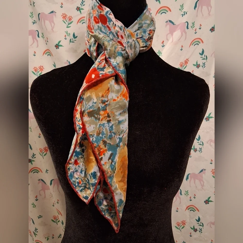 EUC Vintage Gustav Klimt Flower Garden Floral Hand Rolled Silk XL Scarf Wrap